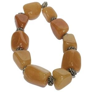 Vintage Amber Colored Glass Large Stone Stretch 8 Inch Chunky Boho Bracelet 8”
